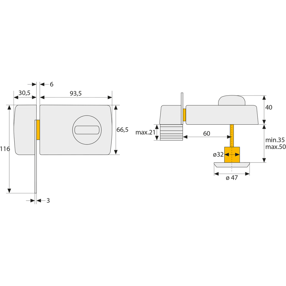Tür-Zusatzschloss 2130 mit Aussenzylinder